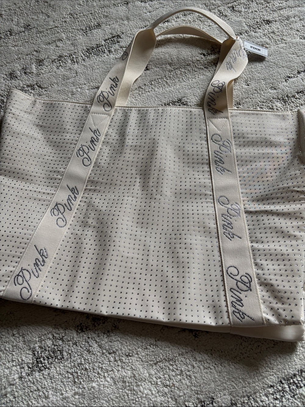 PINK Victoria's Secret Cream Studded Tote with Logo Strap